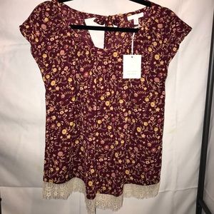 LC Lauren Conrad Pleat Neck Maroon Top